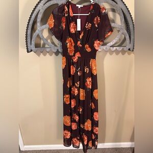 Baltic Born Floral Long Sleeve Dress in Brown and Orange